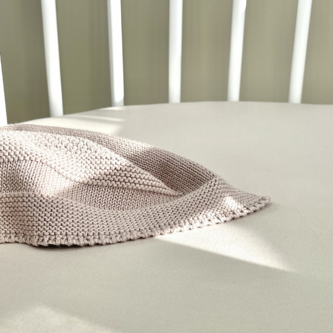Husa saltea rotunda patut bebe copii cu elastic, 70 x 70 cm, cappuccino (2)